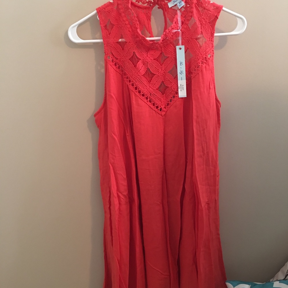 Lace top coral boutique dress